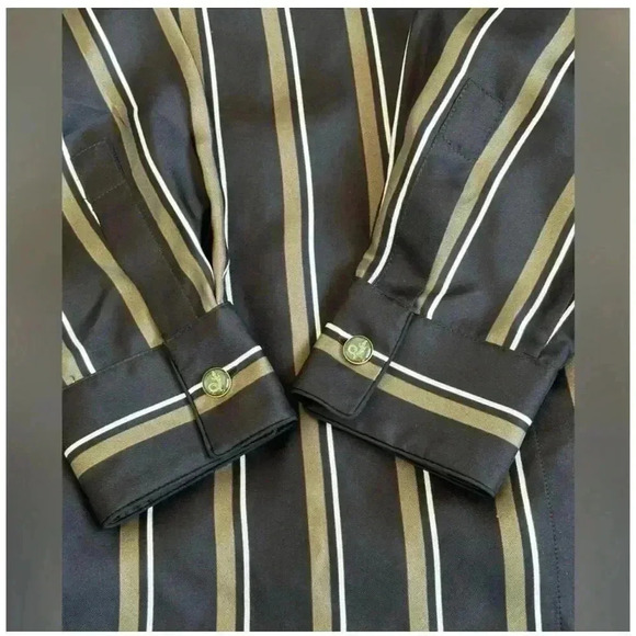 Max Mara Women's M Black Striped Silk Button-Up Shirt Long Sleeve Size 4 - Picture 4 of 8